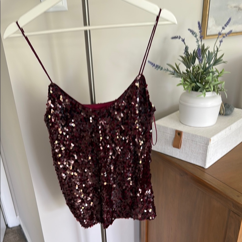 WAYF Nordstrom Sequin Burgundy Cami Top, Sz. S